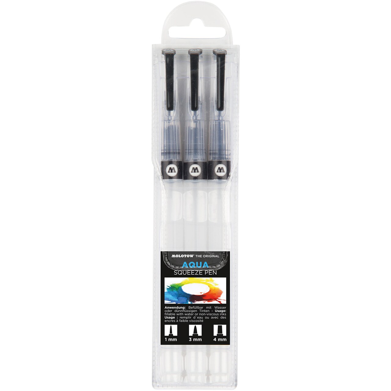 Molotow Aqua Ink Squeeze Pen 3-Pen Set, 1mm, 3mm, 4mm Tips, 1 Set